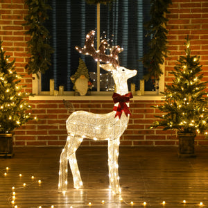 1.32m Pre-Lit Christmas Deer with Rotating Head, 123 LEDs, Stakes &amp; Zip Ties