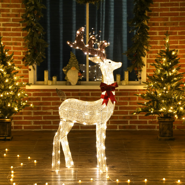 1.32m Pre-Lit Christmas Deer with Rotating Head, 123 LEDs, Stakes &amp; Zip Ties