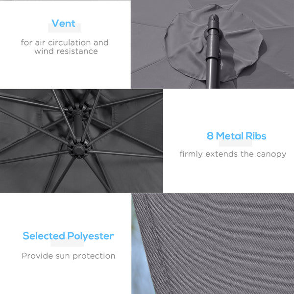 10ft Offset Patio Umbrella with Base, Garden Hanging Parasol with Crank, Banana Cantilever Umbrella Sun Shade, Gray