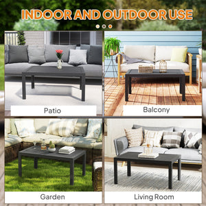 Outdoor Coffee Table, Rectangular Patio Table with Steel Frame and Slat Tabletop for Garden, Balcony, Grey
