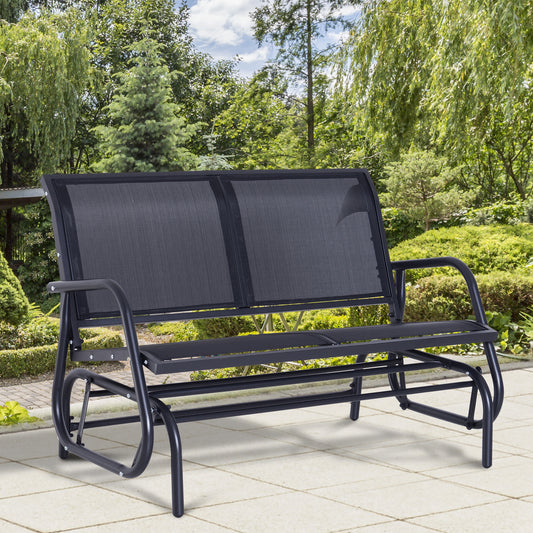 Outsunny Double Rocking Bench, Heavy Duty Garden Rocking Chair for Two, Steel Frame, Durable Fabric Seat, Black