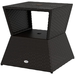 Outdoor Patio Rattan Wicker Coffee Table Garden End Tea Table Bistro Side Table w/ Umbrella Hole, Dark Coffee