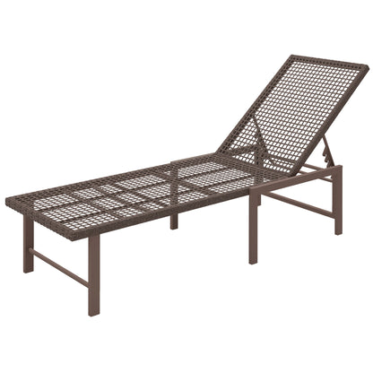 Outsunny Outdoor Wicker Lounge Chair, Rattan Reclining Sun Lounger with Adjustable Backrest, Brown