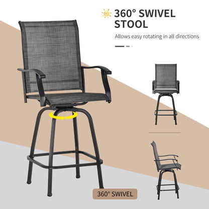 Outsunny 3 Piece Outdoor Patio Bar Set 2 Swivel Stool and 1 Bistro Table All-Weather Metal Frame for Balcony Backyard Deck Gray |