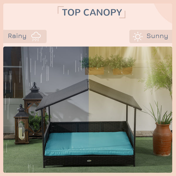 Niche en osier avec coussin doux et housse lavable, bleu