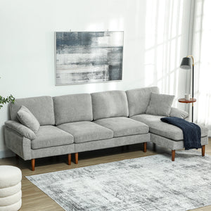Modern Sectional Sofa with Removable Chaise, Cushions and Wooden Legs for Living Room, Gray