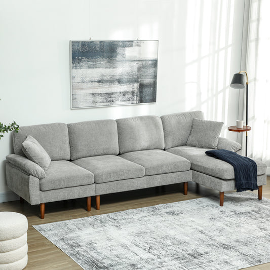 Modern Sectional Sofa with Removable Chaise, Cushions and Wooden Legs for Living Room, Gray