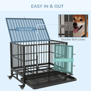 Cage robuste en acier avec roulettes, grise