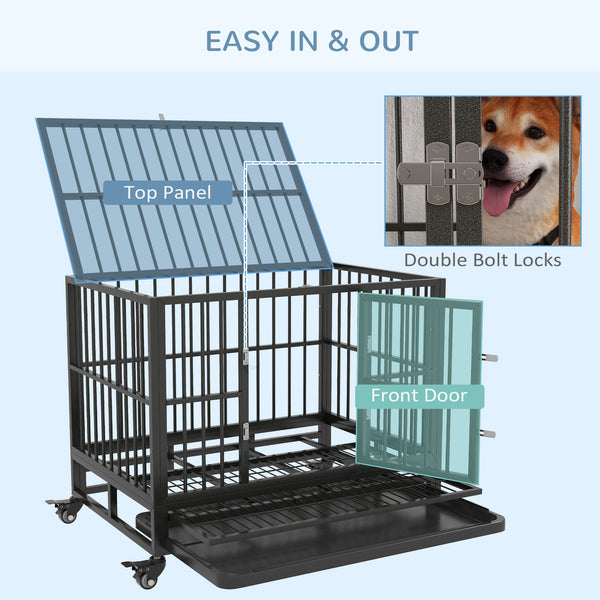 Cage robuste en acier avec roulettes, grise