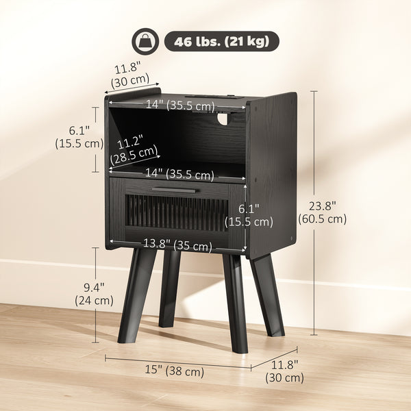Lot de 2 tables de chevet modernes avec station de charge, noir