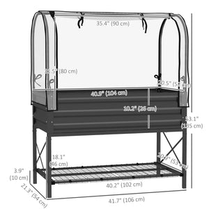 Jardinière surélevée avec couvercle, étagère inférieure et doublure, noir
