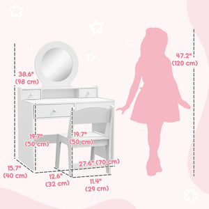 White dressing table with mirror, stool and storage drawers