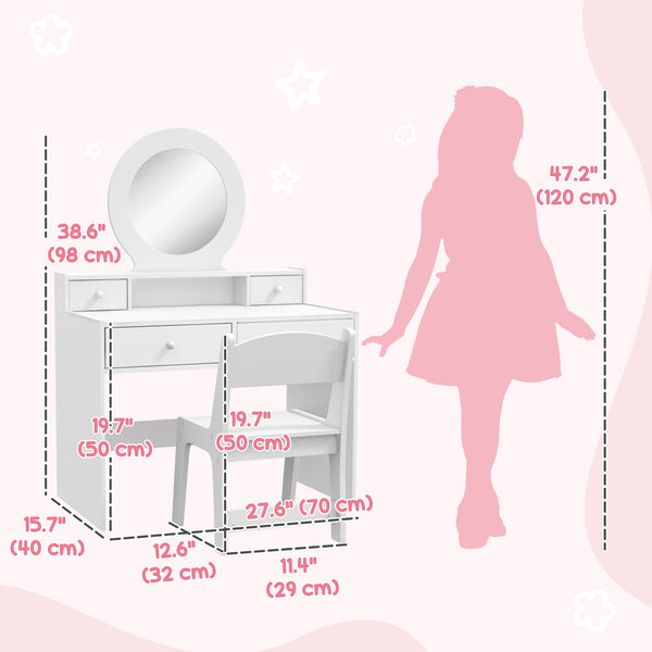 White dressing table with mirror, stool and storage drawers