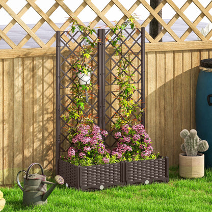 Jardinière surélevée Outsunny avec treillis, plate-bande surélevée en plastique avec trous de drainage et bouchons de drainage, 81 x 40 x 122 cm