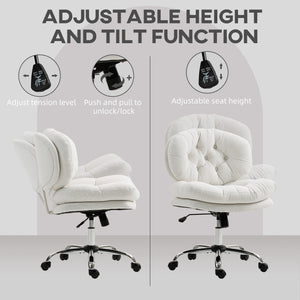Office chair without armrests with a wide, padded seat, cream white