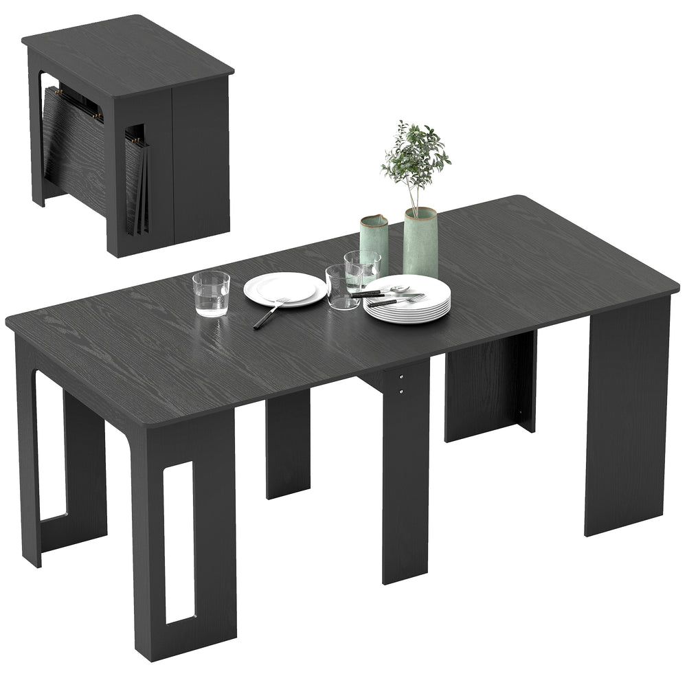 Table de salle à manger extensible pour petits espaces, jusqu'à 6 couverts, noir vieilli