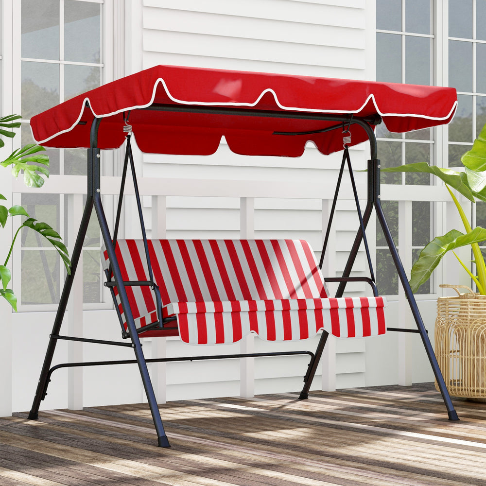 3-Seater Outdoor Porch Swing with Adjustable Canopy, Patio Swing Chair for Garden, Poolside, Backyard, Red