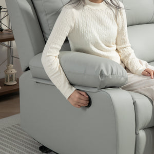 Canapé inclinable manuel en cuir synthétique avec repose-pieds, gris clair