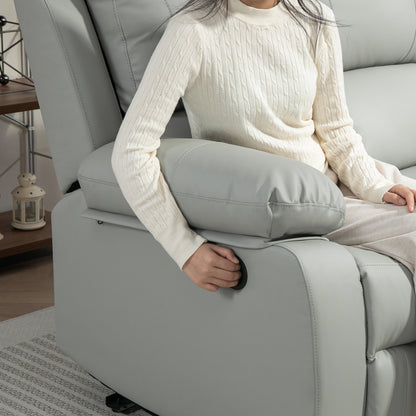 HOMCOM Manual Recliner Sofa, Faux Leather Double Reclining Loveseat with Retractable Footrest for Living Room, Light Grey