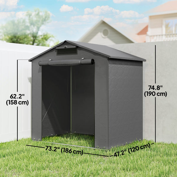 Waterproof portable garden shed with roll-up zip door, dark grey