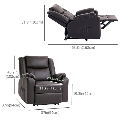 Fauteuil inclinable en similicuir avec repose-pieds et 2 poches latérales, marron
