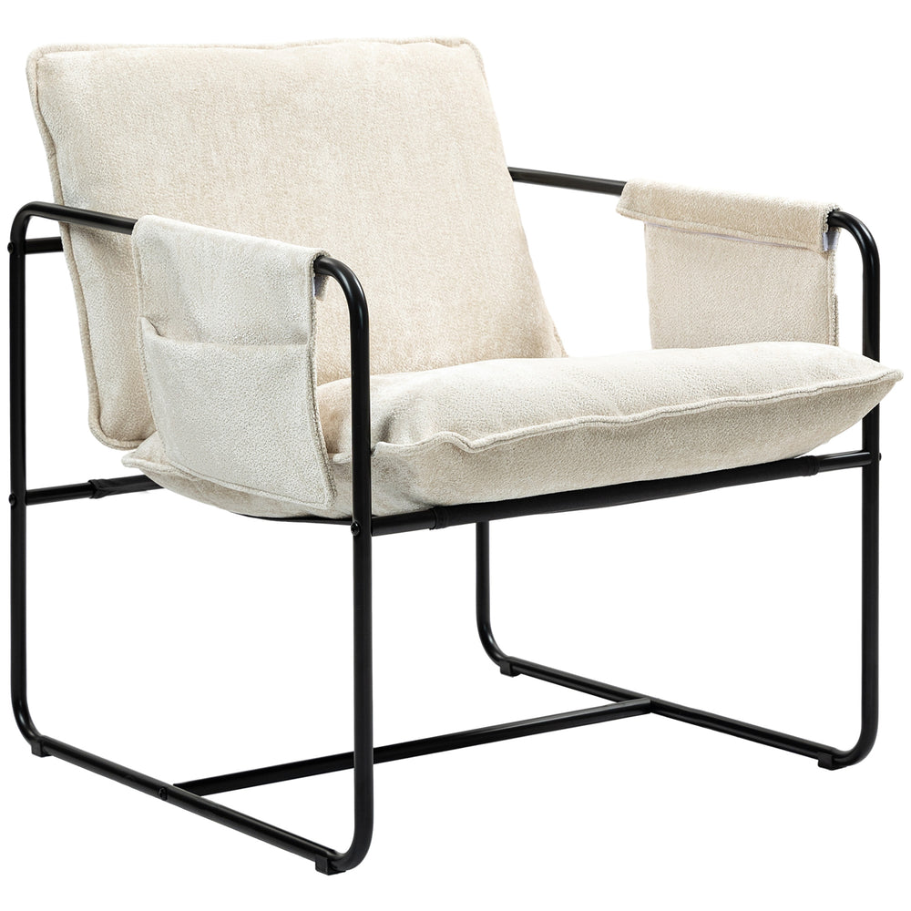 Fauteuil avec poches latérales et structure en acier, beige