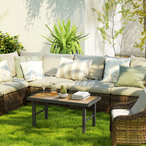 Table d'appoint d'extérieur avec plateau imitation bois, cadre en métal pour jardin, marron