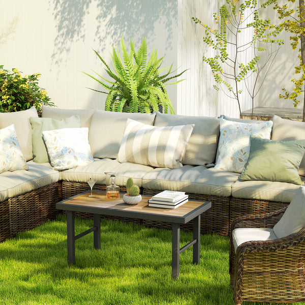 Table d'appoint d'extérieur avec plateau imitation bois, cadre en métal pour jardin, marron