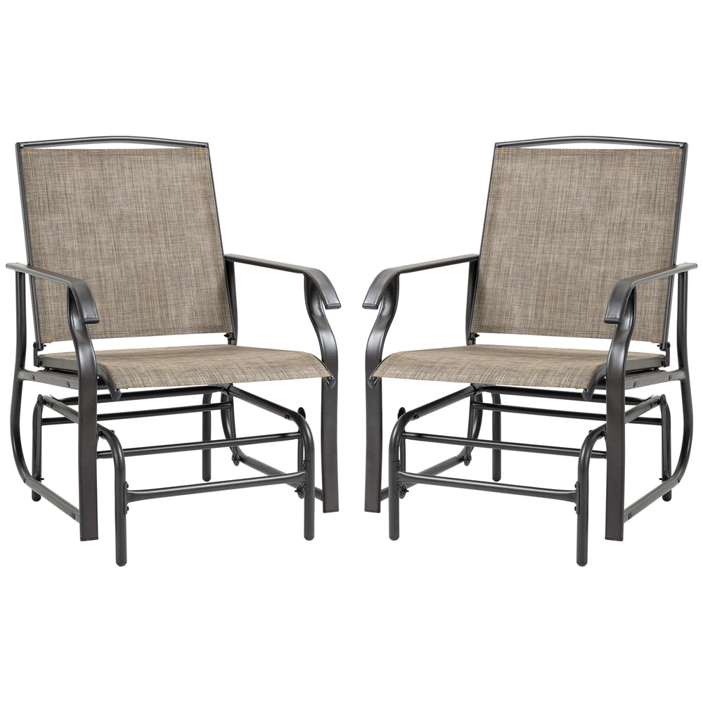 Ensemble de 2 fauteuils à bascule d'extérieur, tissu en maille respirante, structure en acier, marron foncé
