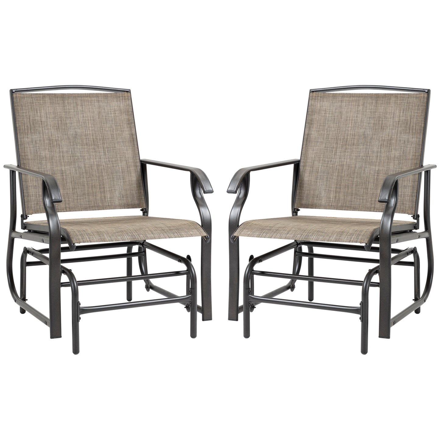 Ensemble de 2 fauteuils à bascule d'extérieur, tissu en maille respirante, structure en acier, marron foncé