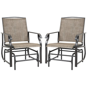 Ensemble de 2 fauteuils à bascule d'extérieur, tissu en maille respirante, structure en acier, marron foncé