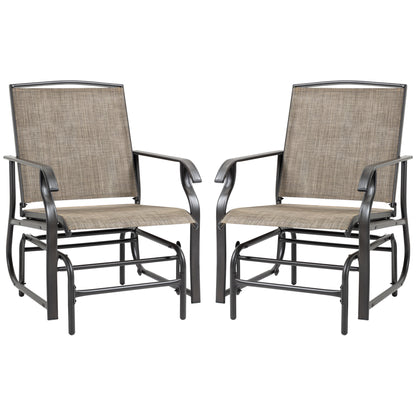 Ensemble de 2 fauteuils à bascule d'extérieur, tissu en maille respirante, structure en acier, marron foncé