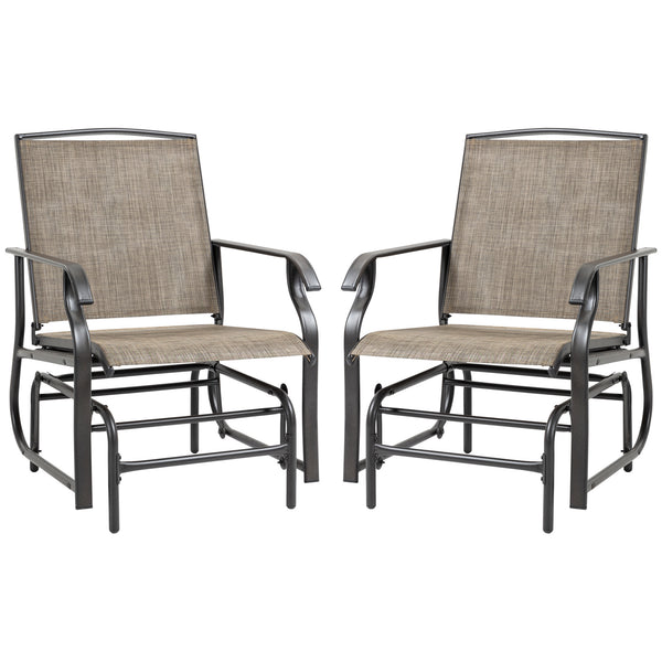 Ensemble de 2 fauteuils à bascule d'extérieur, tissu en maille respirante, structure en acier, marron foncé