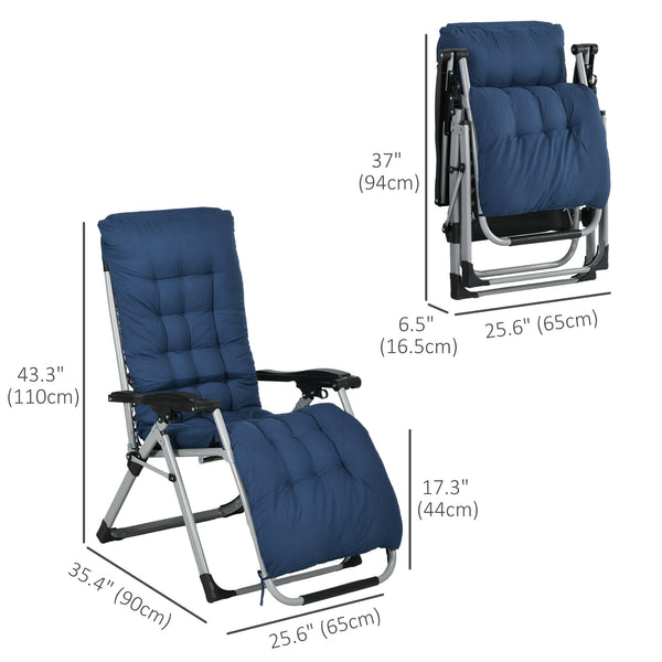Ensemble de 2 chaises de jardin pliantes avec coussin et appui-tête, bleu foncé