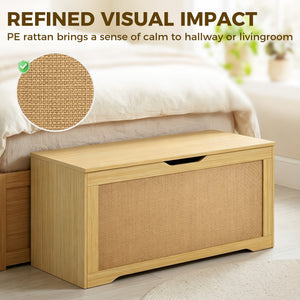 Coffre de rangement de 35,9 gal avec façade en rotin et couvercle à fermeture lente – Chêne