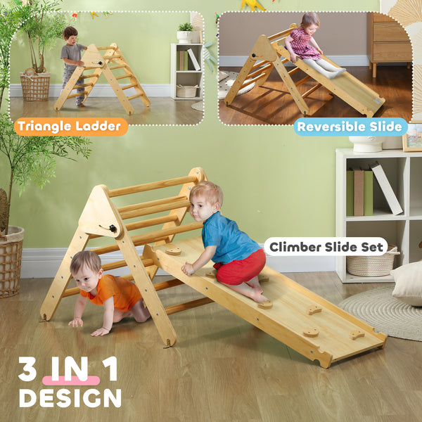 Ensemble d'escalade 3 en 1 avec rampe pour tout-petits en bois naturel