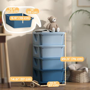 Organiseur à 4 niveaux avec 4 tiroirs en plastique, bleu