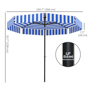 Parasol inclinable de 8,7 pieds avec manivelle et aération, bleu et blanc