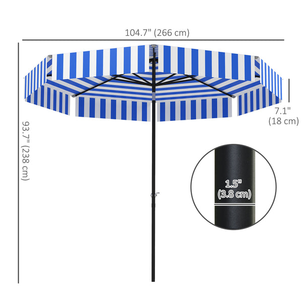 Parasol inclinable de 8,7 pieds avec manivelle et aération, bleu et blanc