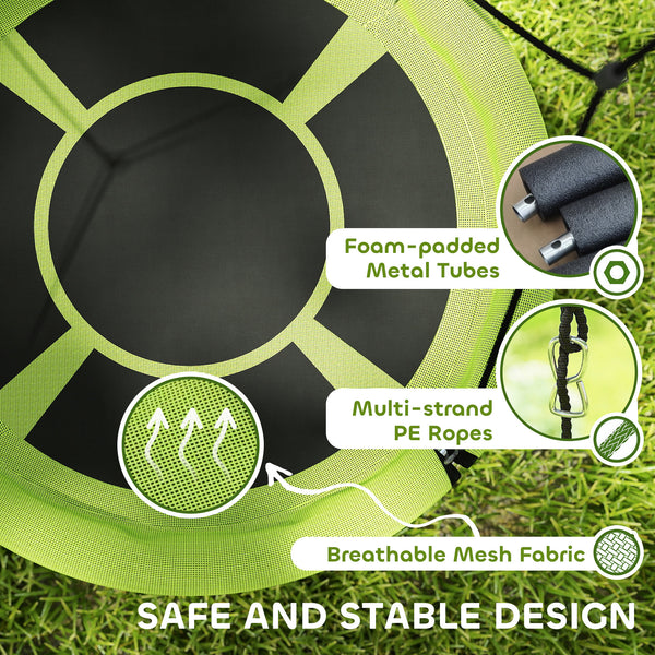 Qaba 100cm Diameter Nest Seat for Kids with Height Adjustable Hanging Ropes for Outdoor, Playground, Garden, Green