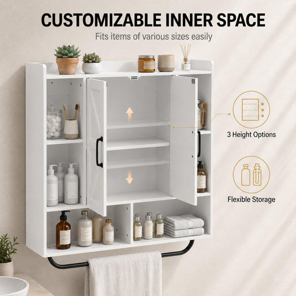 Bathroom Wall Cabinet, Medicine Cabinet Wall Mounted with Open and Hidden Storage Space for Bathroom, White