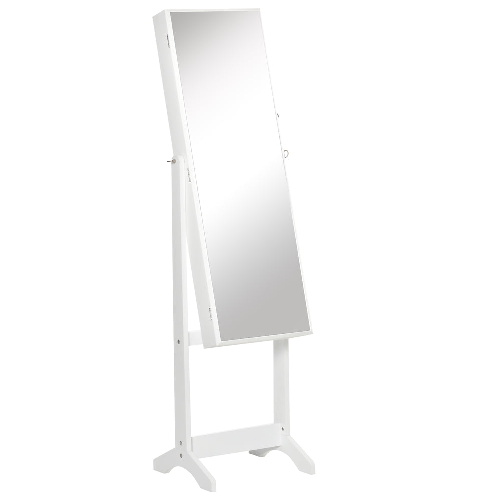 Armoire à bijoux avec miroir verrouillable et 3 angles réglables, blanche