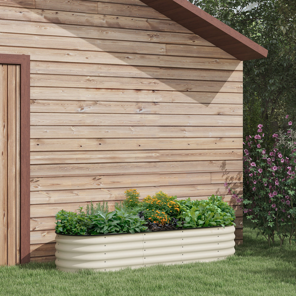 Raised galvanized steel planter with safety rim, cream white 