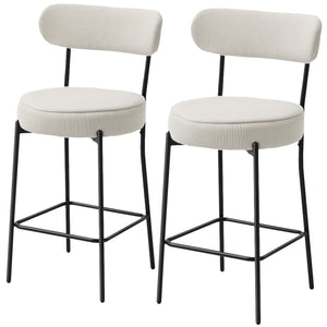 Set of 2 padded bar stools in corduroy, cream white