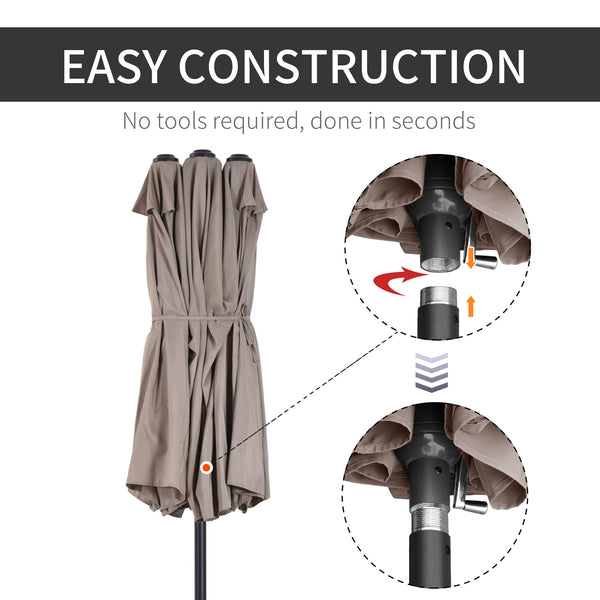 Parasol double de 15 pieds, beige