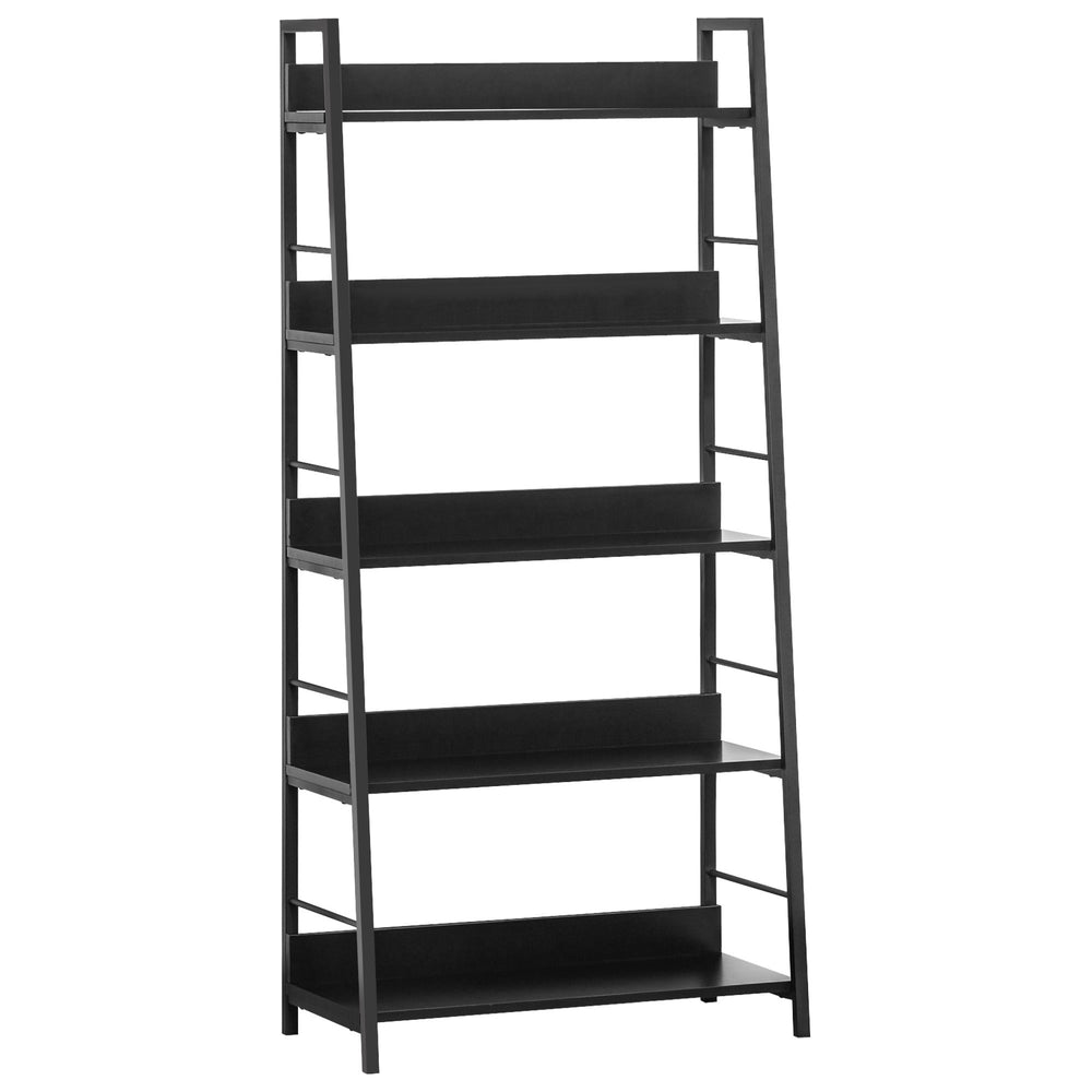 Bibliothèque moderne avec étagères larges à 5 niveaux, structure en métal, noir
