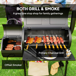 Barbecue portable à charbon de bois avec fumoir décalé, noir