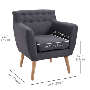 Fauteuil d'appoint en lin avec structure en bois et rembourrage épais, gris foncé