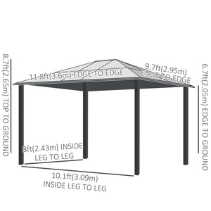 Gazebo 10' x 12' Toit rigide Imperméable, Pare-soleil avec parois latérales et moustiquaire