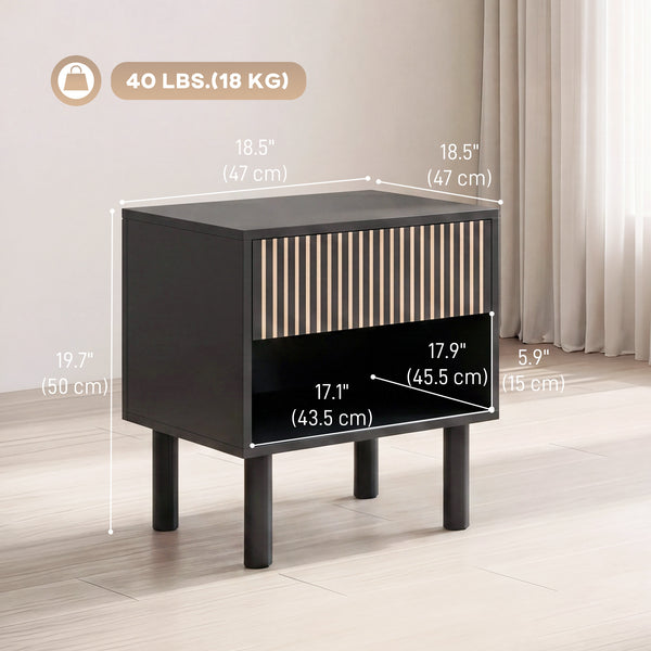 Table de chevet avec tiroir et tablette ouverte – Noir